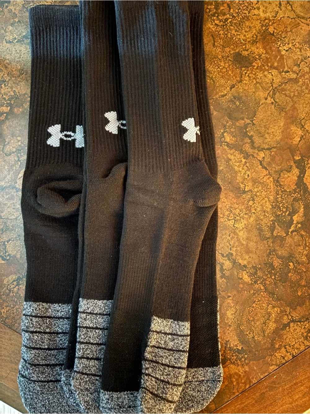 NWOT Under Armour Black Crew Athletic Socks with Gray Toe/Heel Accents - 3 Pack